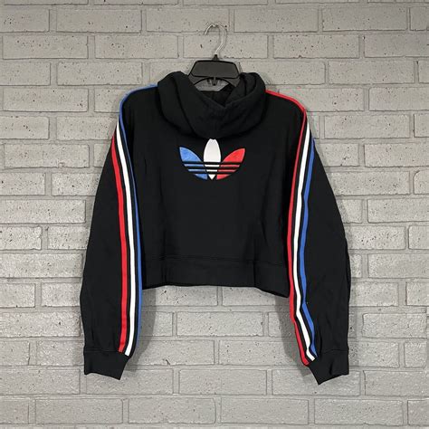 65 Womens Size Xs Adidas Adicolor Tricolor Trefoil Cropped Black