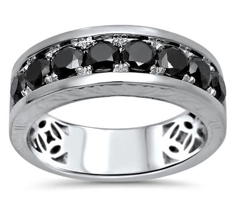 Mens Ct Black Round Diamond Wedding Band Ring K White Gold