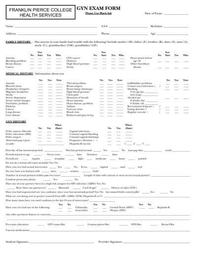 Ob Gyn Exam Form Franklin Pierce University