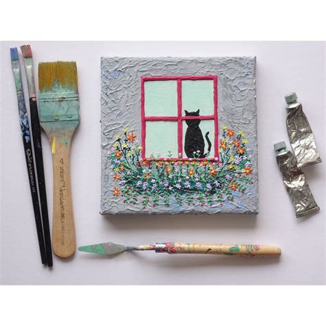 Black Cat by the Window Acrylic on Canvas small painting | Shopee Malaysia