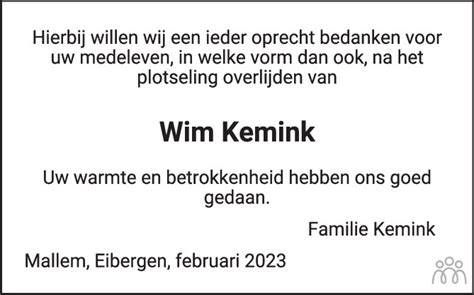 Wim Kemink Overlijdensbericht En Condoleances Mensenlinq Nl