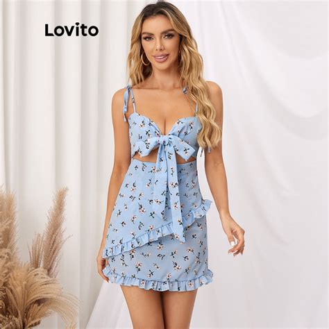 Lovito Vestido Casual Floral Com Bainha De Babado E Recorte De Amarrar