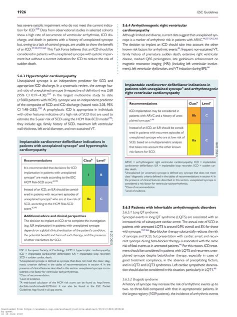 2018 Esc Guidelines For The Diagnosis And Management Of Syncope Pdf