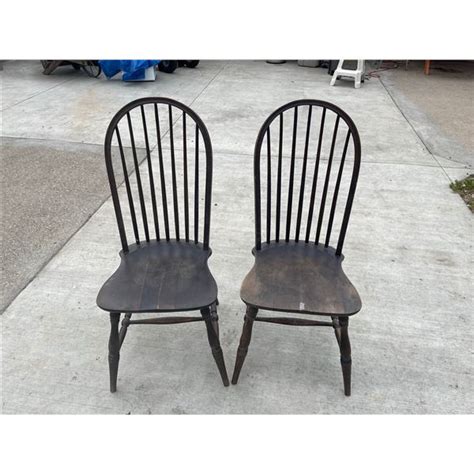 Wood Round Back Chairs Pair