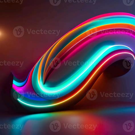 Neon colored waves on a dark background abstract glowing spectrum lines ...