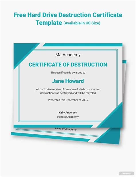 Hard Drive Destruction Certificate Template Sample Template Ideas