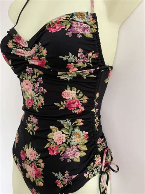 ZIMMERMANN BIKINI ONE Piece Ruched Floral Halter Neck Swimsuit Size XS Black EUR