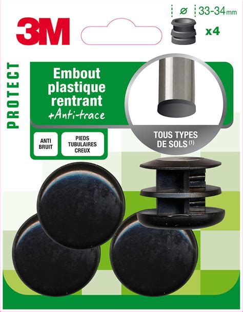 Embout Plastique Rentrant Rond Noir Diam 33 34mm X4 Bricorama