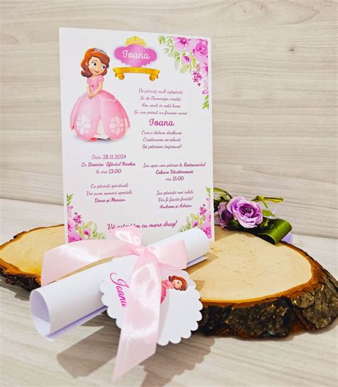 Invitatie Botez Papirus Sofia Roz Tiparire Text Nu Asamblare Nu