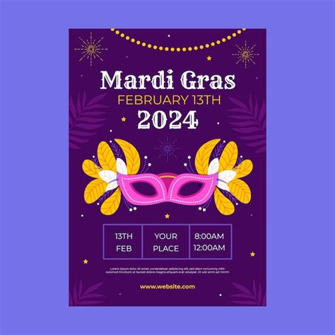 Premium Vector Flat Vertical Poster Template For Mardi Gras Festival