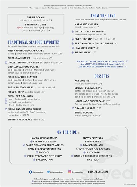 Menu Knoxville Tns Chesapeakes Seafood Restaurant Sirved