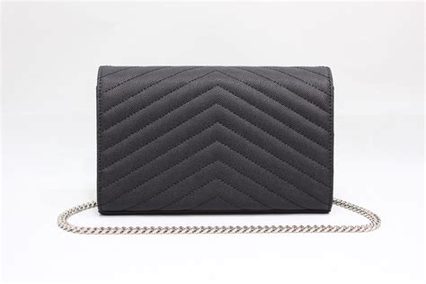 Saint Laurent Cassandre Matelass Chain Wallet In Grain De Poudre