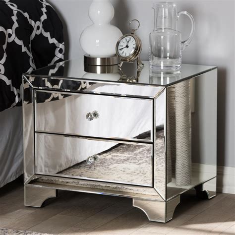 Baxton Studio Farrah 2 Drawer Silver Metallic Nightstand 28862 7481 Hd