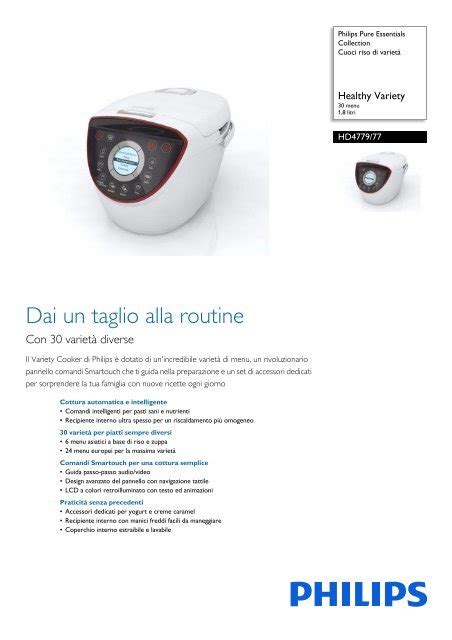 Philips Cuoci Riso Di Variet Scheda Tecnica Ita