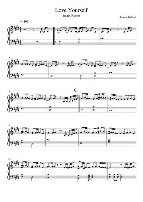 Justin Bieber Love Yourself Piano Sheet Music For Piano Solo Easy