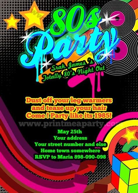 80 S Theme Party Invitation Templates Free