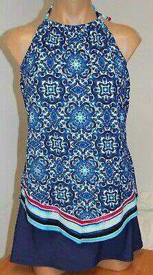 Nwt Th Ocean Swimsuit Bikini Tankini Pc Set Sz L Skirt Navy High