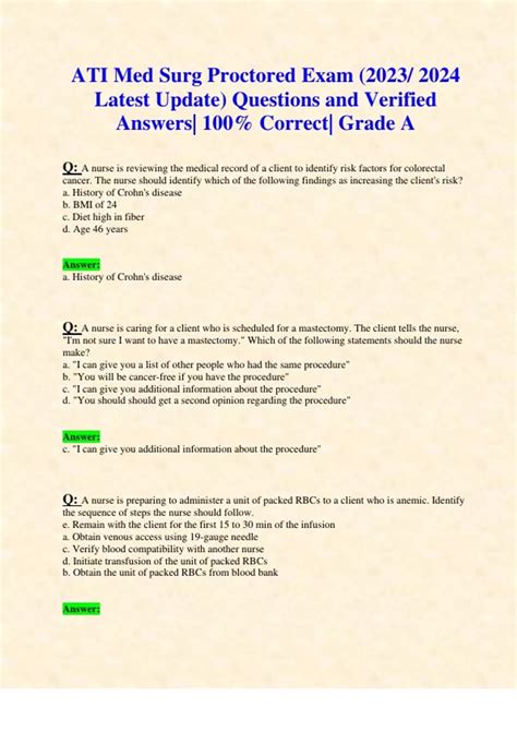 ATI Med Surg Proctored Exam 2023 2024 Latest Update Questions And