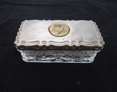 Vintage Cut Glass Trinket Box With Metal Lid Rectangular