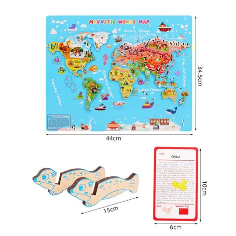 Joc Educativ Magnetic Din Lemn Harta Lumii 184 Cartonase Multicolor