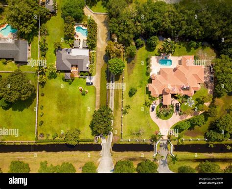 Aerial Photo Mansions In Southwest Ranches Neighborhood Florida Usa