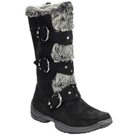 Ic Women S Studded Buckle Strap Mid Calf Cold Weather Winter Boots