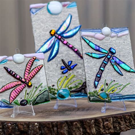 Dragonfly Fused Glass Suncatchers Set Of 3 Garden Decor Blue