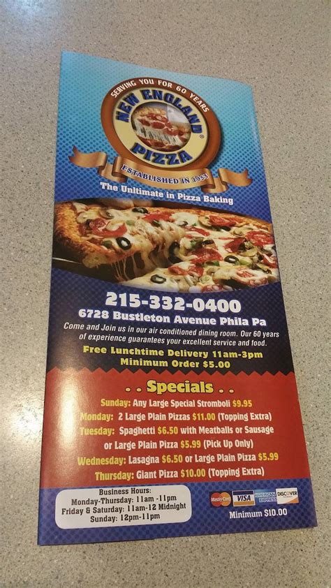 Menu at New England Pizza pizzeria, Philadelphia, 6728 Bustleton Ave