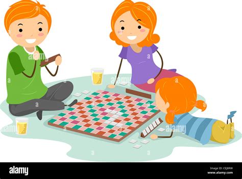 Illustration of a Family Playing a Board Game Stock Photo - Alamy