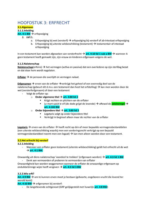 Hoofdstuk Erfrecht Samenvatting Hoofdstuk Erfrecht Art