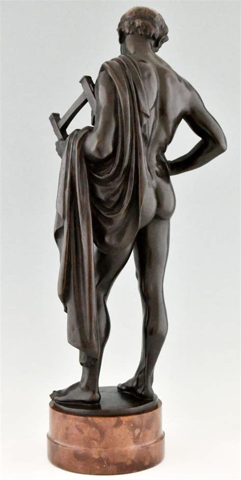 Orpheus Antique Bronze Sculpture Of A Male Nude With Lyre And Cape