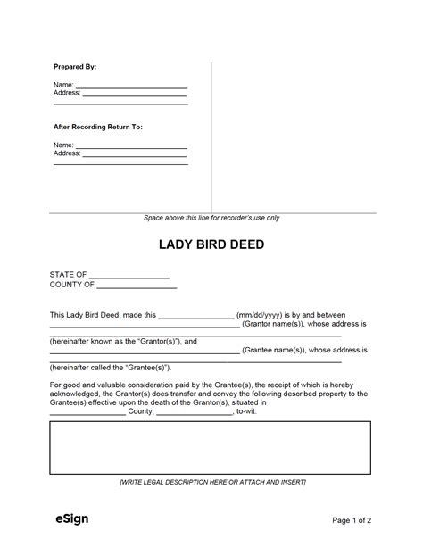 Free Printable Lady Bird Deed Florida Form, Instantly find & download