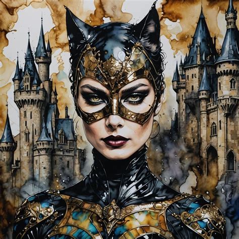 Portrait Hyperdetailed Alcohol Ink Catwomanhaute Couture Dramatic