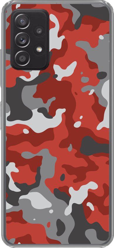 Geschikt Voor Samsung Galaxy A53 5G Hoesje Rood Met Grijs Camouflage