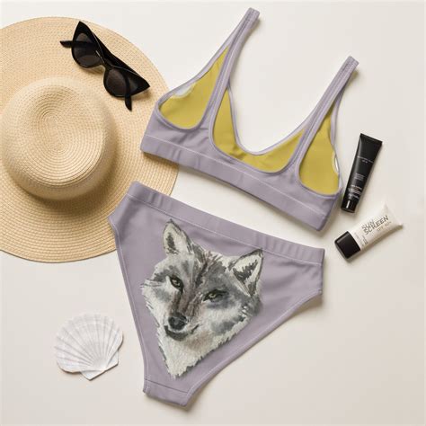 Pastel Wolf Recycled High Waisted Bikini Sizes XS 3XL Dopamine Bathing Suit Etsy