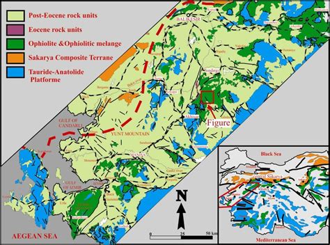 Simplified geological map of the Bornova Flysch Zone showing the ...