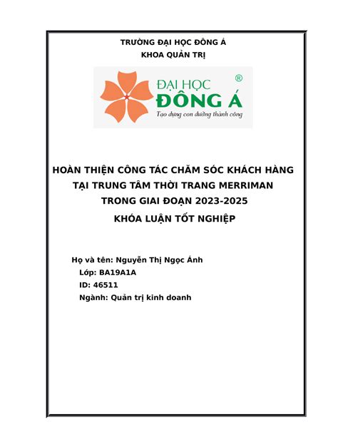 C ng chi ti t Nguy n Th Ng c nhh TRƯỜNG ĐẠI HỌC ĐÔNG Á KHOA QUẢN TRỊ