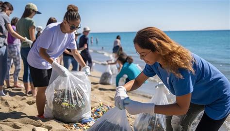 Um evento de limpeza de praia voluntários de todas as idades