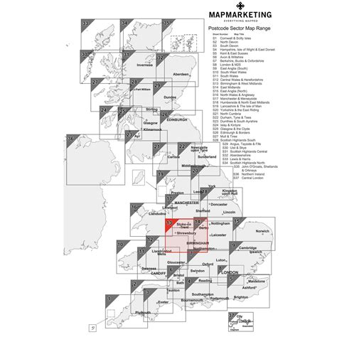 Wall Maps - Birmingham & West Midlands Postcode Map - Sector Map 13