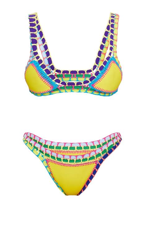 Yellow Crochet Beach Co Ord Swimwear Prettylittlething Usa