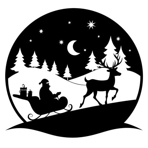 Christmas Black Silhouette Santa Claus Riding Sleigh 48859184 Vector