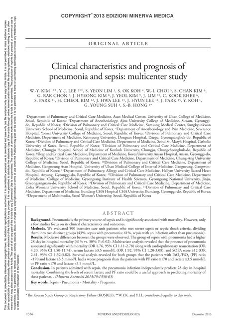 PDF Clinical Characteristics And Prognosis Of Pneumonia And Sepsis