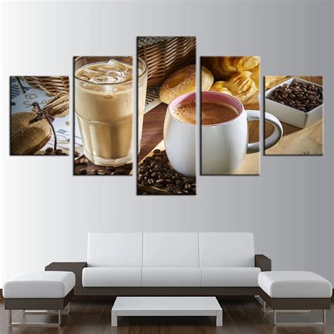 5 Pieces Steaming Coffee Cup Coffee Bean Paintings Kitchen Wall Art ...