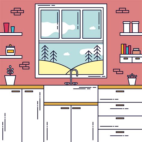 Kitchen Window View Vector 255661 Vector Art at Vecteezy