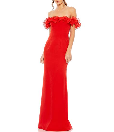 Mac Duggal Off The Shoulder Ruffle Embellished Sheath Gown Dillards