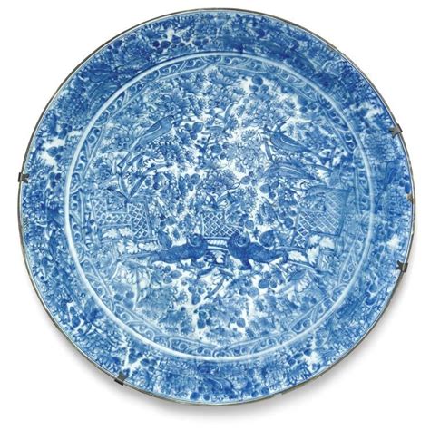 A Monumental Safavid Blue And White Pottery Dish Persia Probably