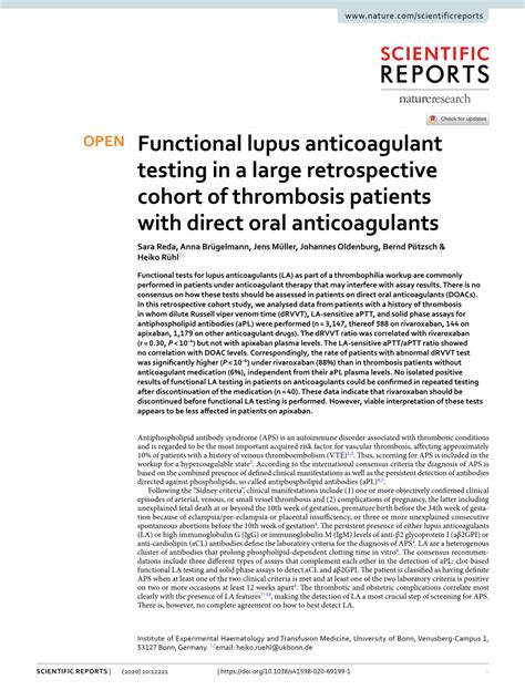 Pdf Functional Lupus Anticoagulant Testing In A Large Retrospective Cohort Of Thrombosis