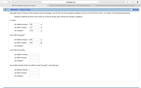 Solved Calculate The Ph Of Each Of The Solutions And The