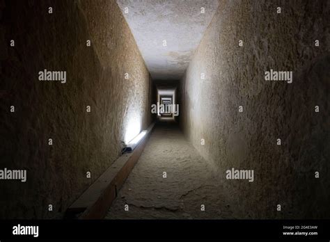 Tunnel Entrance To The Ancient Egyptian Pyramid A Long Passage In The