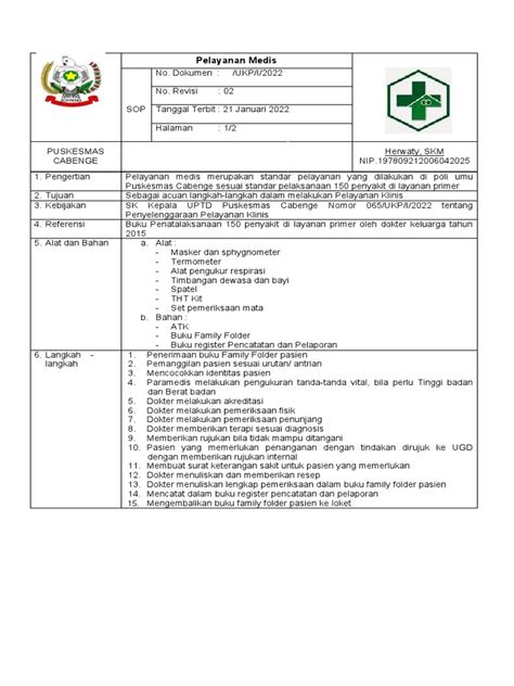 Sop Pelayanan Medis Pdf